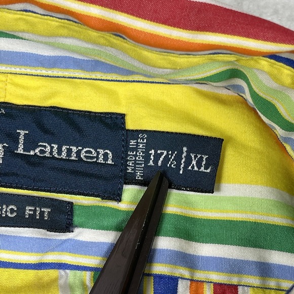 Ralph Lauren Shirt Mens‎ 17.5 XL Yellow Striped Vintage 90s Casual Workwear - Picture 4 of 14